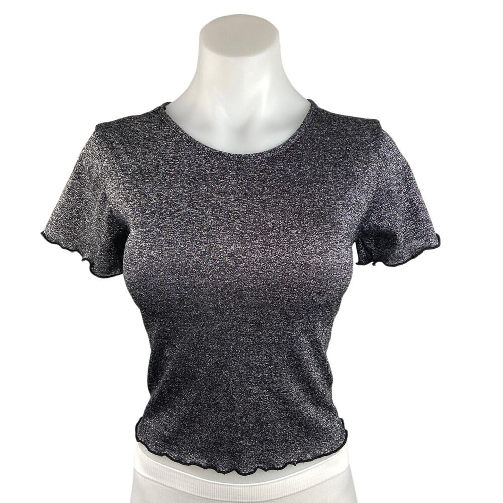 Urban Outfitters Silver Metallic Glitter Short Sleeve Crop Top T Shirt Tee Sz M